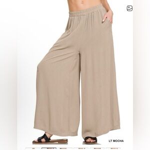 Zenana WOVEN CRINKLE WIDE PANTS
